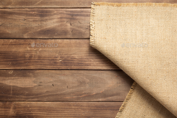 Burlap Hessian Sacking On Wooden Background Table Stock Photo By Seregam