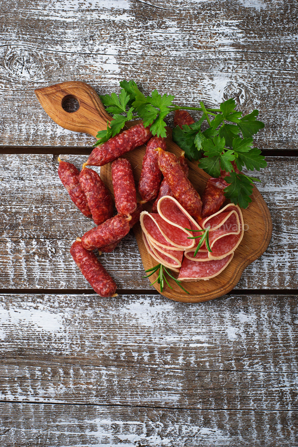 Various type of Italian salami - Stock Photo - Images