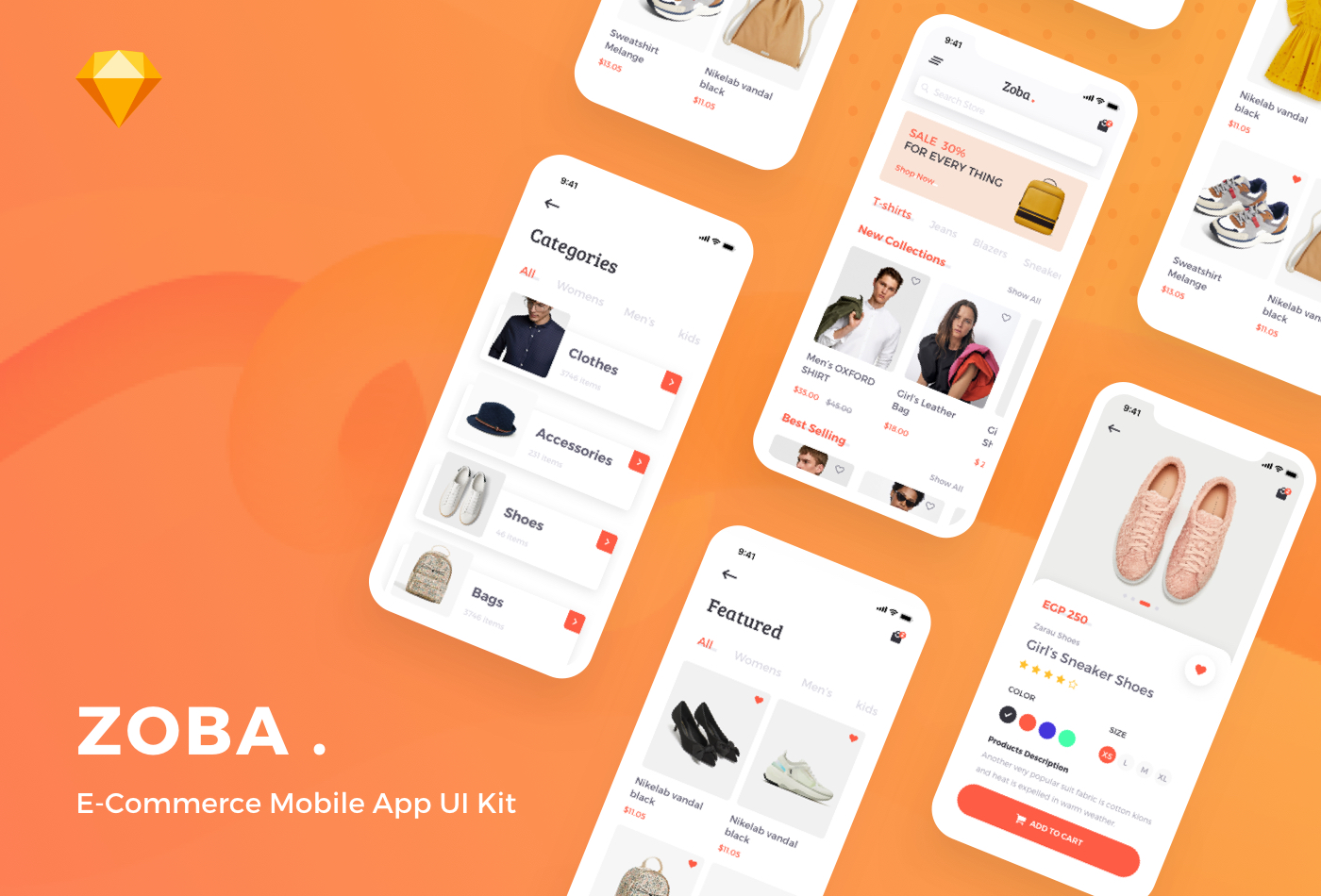 Zoba - E-Commerce Mobile App UI Kit Free Download | Download Zoba - E ...