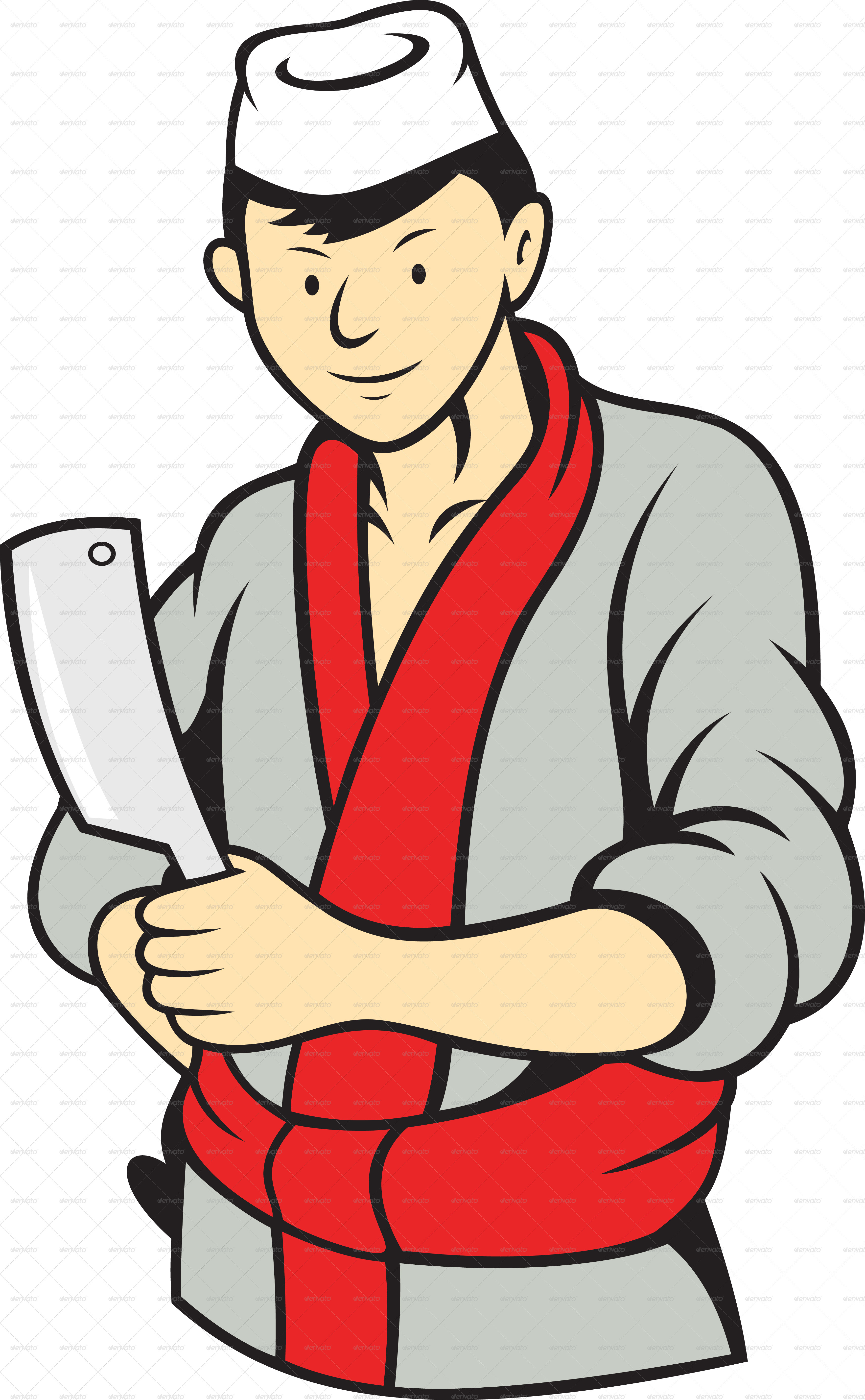 Japanese Butcher Holding Meat Cleaver Knife - People Characters
