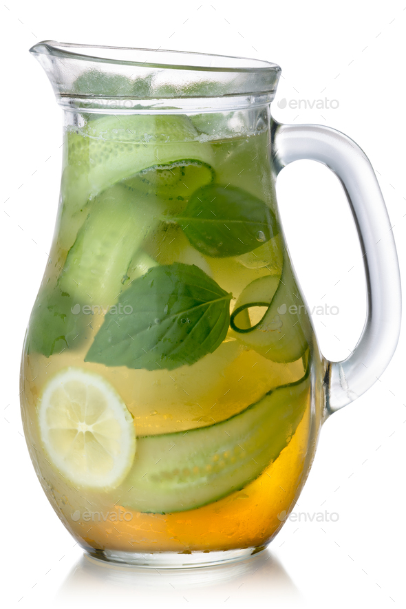 Iced lemon green tea pitcher, paths Stock Photo by maxsol7