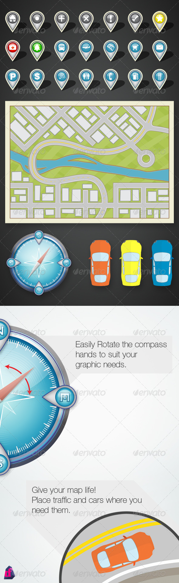 GPS Map and Location Icon Kit - Web Elements Vectors