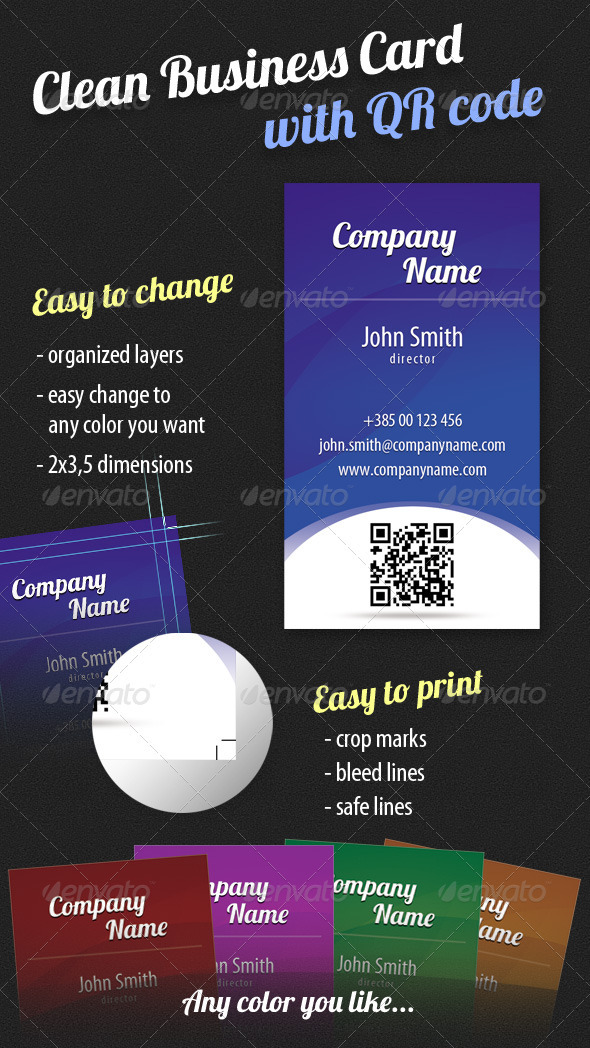 Clean Business Card with QR Code - Corporate Business Cards