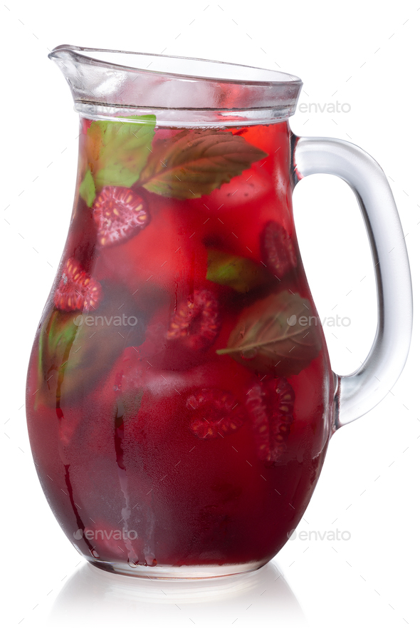 Raspberry basil iced drink jug, paths Stock Photo by maxsol7