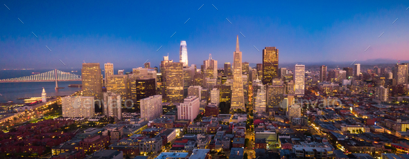 Aerial View of San Francisco Skyline at Dusk Stock Photo by heyengel