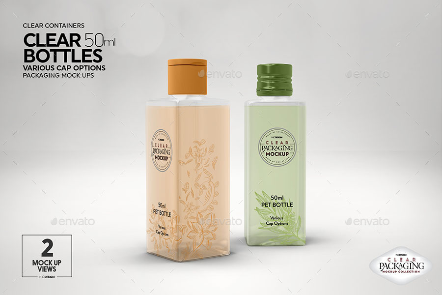 Download Clear 50ml Square PET Bottles Packaging Mockup by incybautista | GraphicRiver