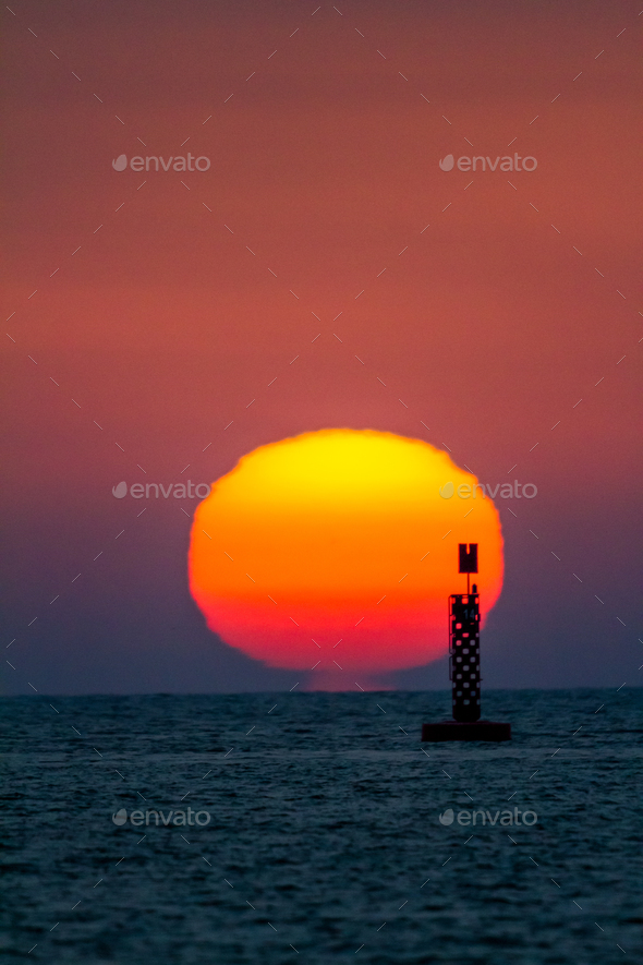 Sunset on the beach of Sanlucar de Barrameda - Stock Photo - Images