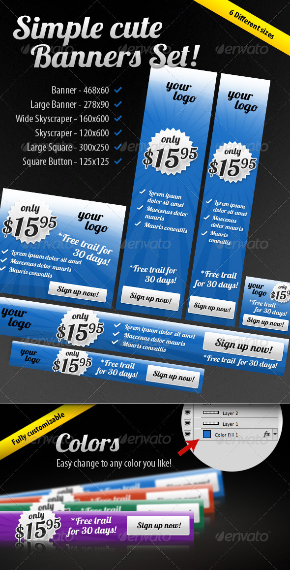 Simple Cute Banners Set - Banners & Ads Web Elements