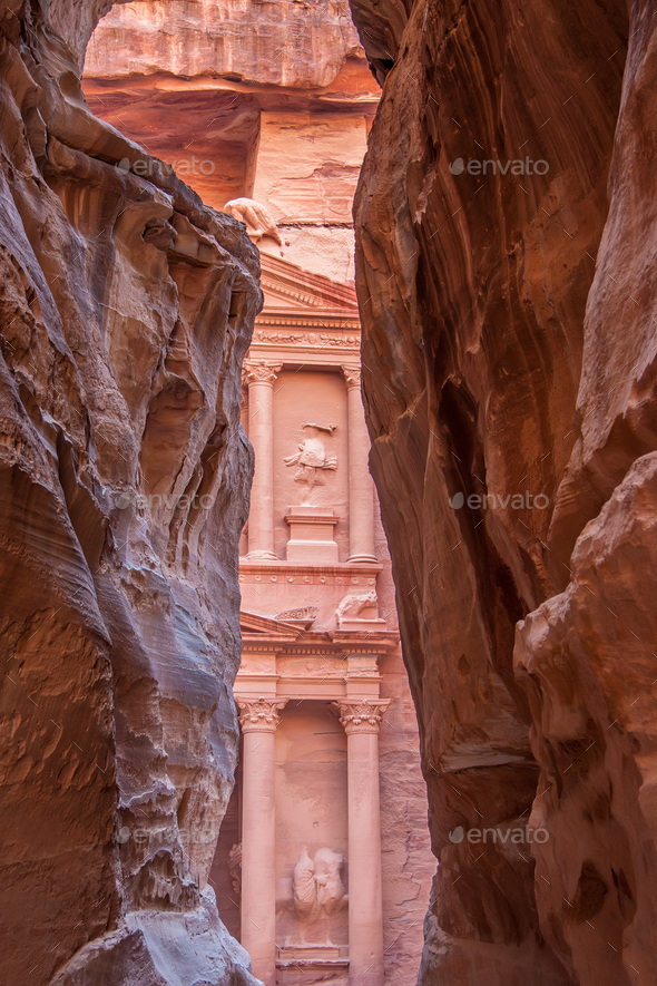 Famous tomb Al-Khazneh or Treasury in Petra - Stock Photo - Images