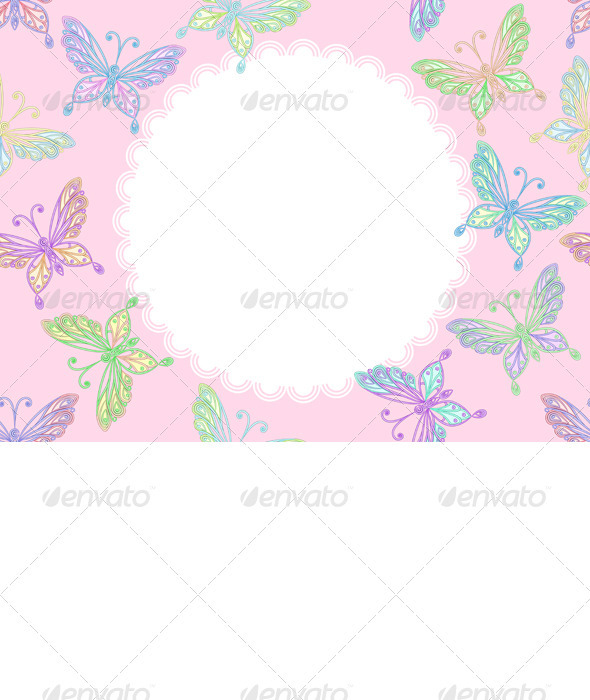 Download Vector pink floral lace frame with butterflies AI EPS Vector