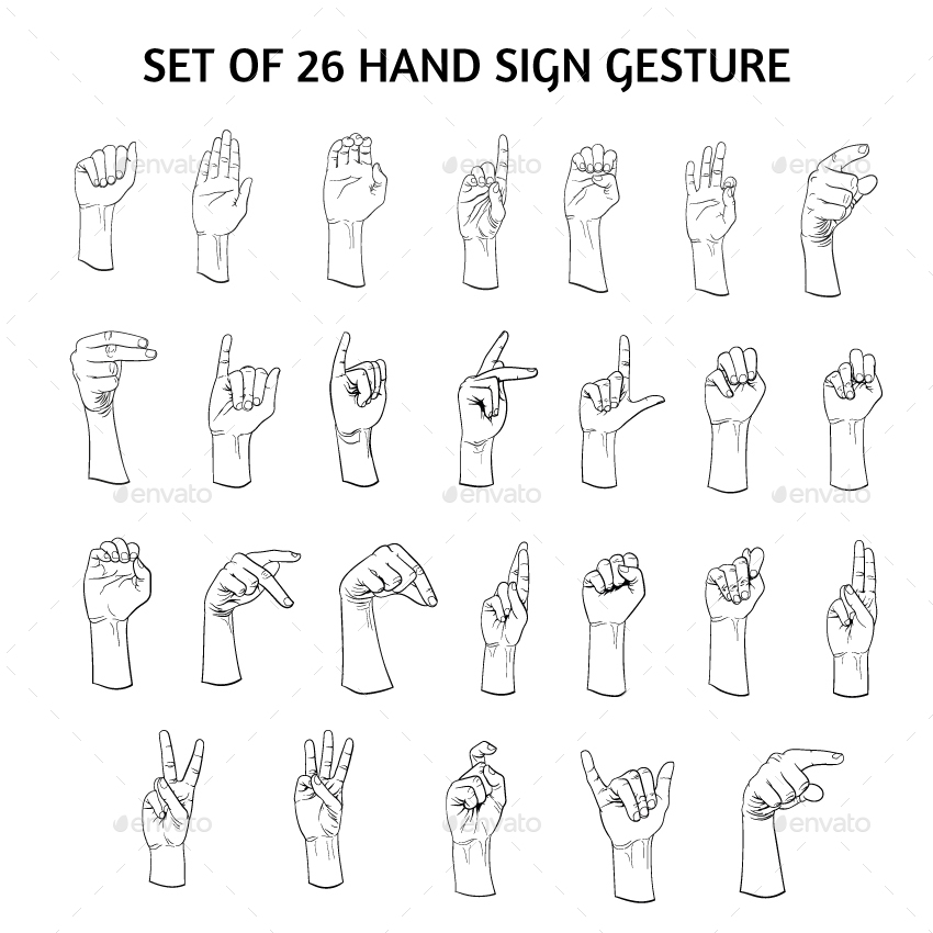 Set of 26 Hand Sign Gesture, Vectors | GraphicRiver