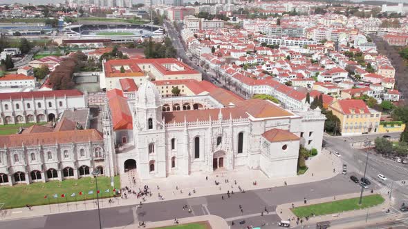 The Monastery of Jeronimos Aerial View in Belem District of Lisbon Portugal alt