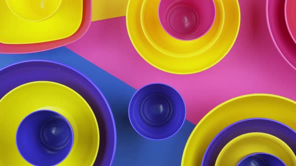 Pink blue Yellow colorful plastic water bowls futuristic color design  alt