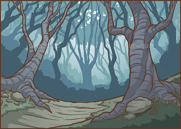 cartoon dark forest background