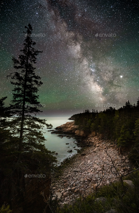 The Milky Way over Acadia National Park Maine Stock Photo by