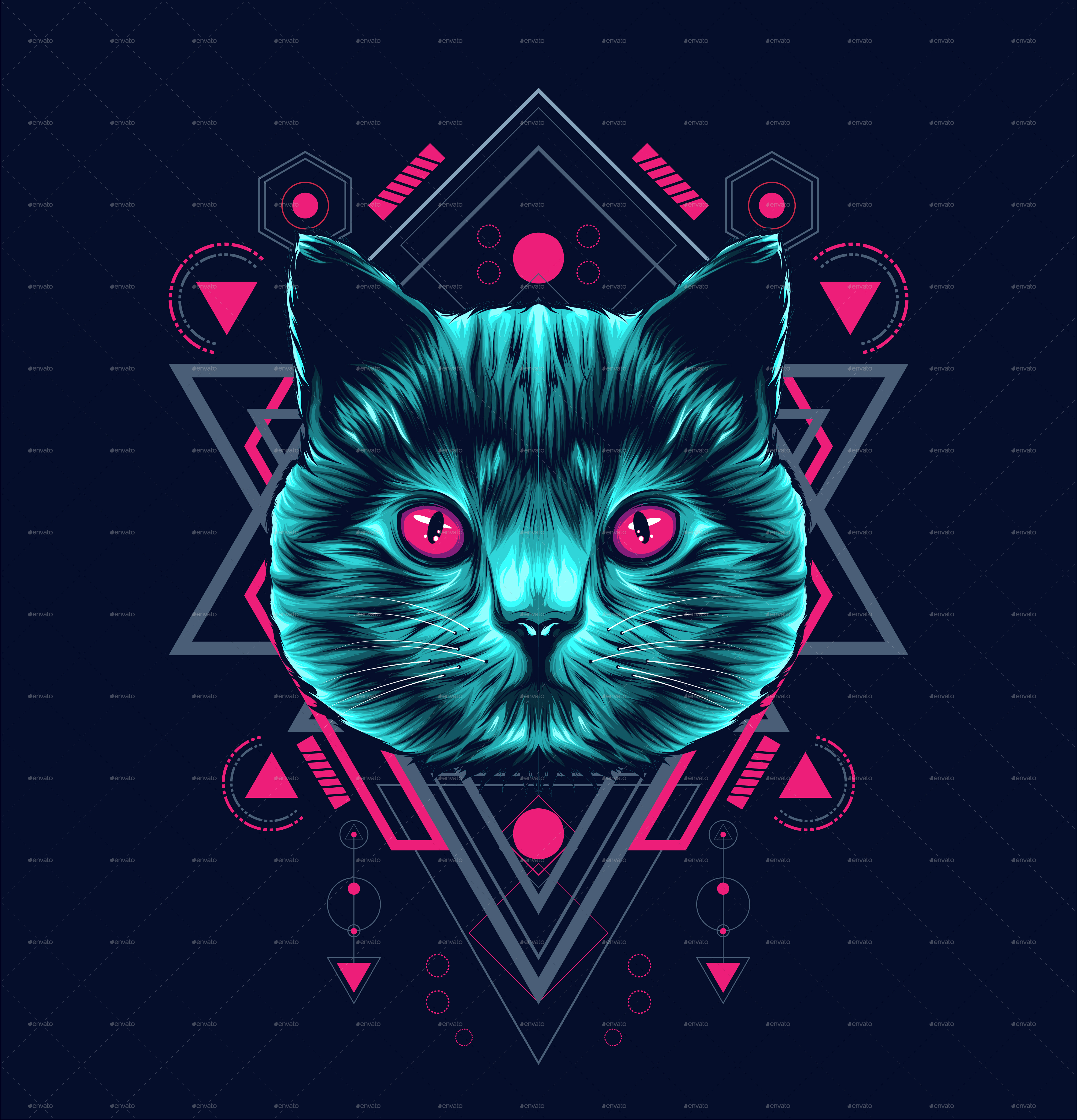  Neon  Cat  Sacred Geometry by SyndicateStudio GraphicRiver