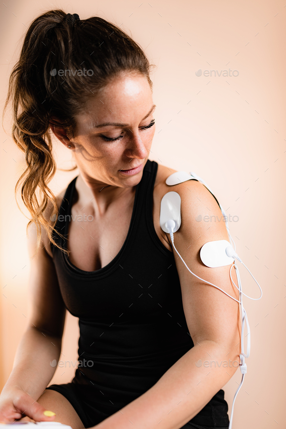 Shoulder Physical Therapy with TENS Electrode Pads, Transcutaneous Electrical Nerve Stimulation