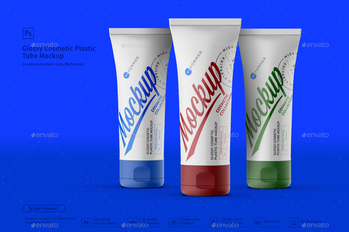 Download 3 Glossy Cosmetic Plastic Tube Mockup By Reformer Graphicriver