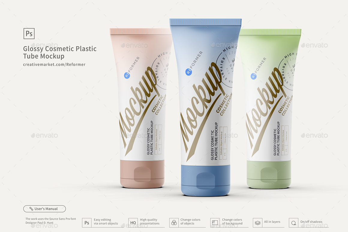 Download 3 Glossy Cosmetic Plastic Tube Mockup By Reformer Graphicriver