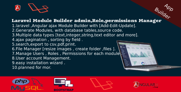 Laravel Admin Builder – Angular CRUD+Users,Roles,Permission +Files Manager