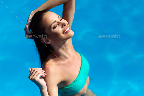 Young woman beauty portrait in water - Stock Photo - Images