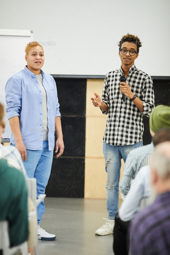 Presenting results of social experiment at conference - Stock Photo - Images