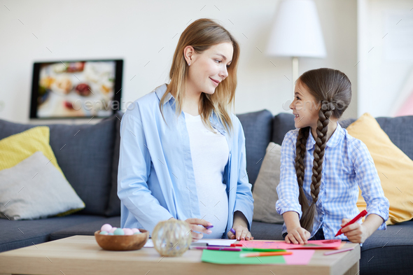 Mother and Daughter Drawing Pictures - Stock Photo - Images
