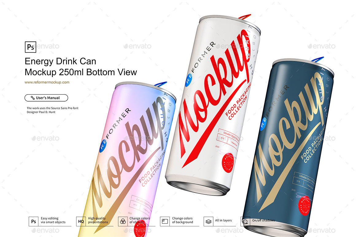 Download Energy Drink Can Mockup 250ml Bottom View By Reformer Graphicriver