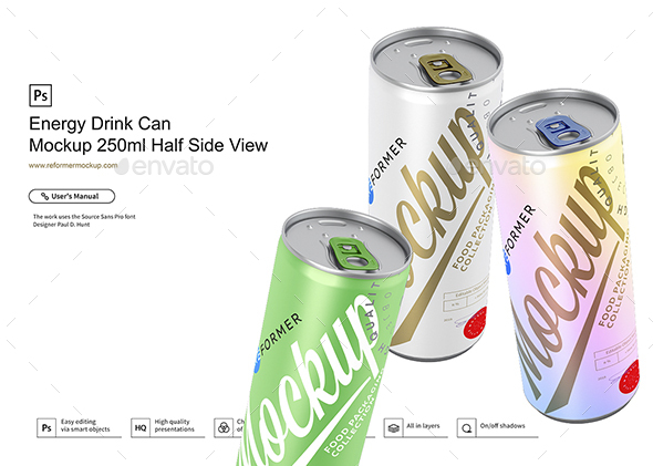 Download Energy Drink Can Mockup 250ml Half Side View By Reformer Graphicriver