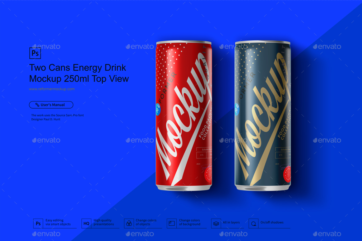 Download Two Cans Energy Drink Mockup 250ml Top View By Reformer Graphicriver