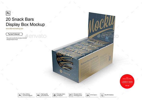 Download 20 Snack Bars Display Box Mockup By Reformer Graphicriver PSD Mockup Templates