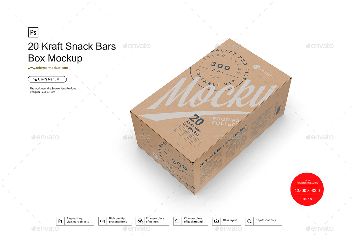 Download 20 Kraft Snack Bars Box Mockup by _Reformer_ | GraphicRiver