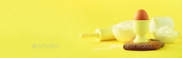 Banner with copy space. Bakery food frame, cooking concept. Different baking ingredients - butter - Stock Photo - Images