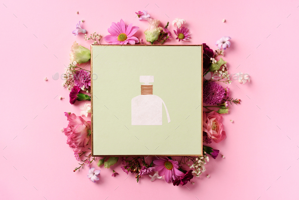 Frame of pink flowers over punchy pastel background. Valentines day, Woman day concept. Spring or - Stock Photo - Images