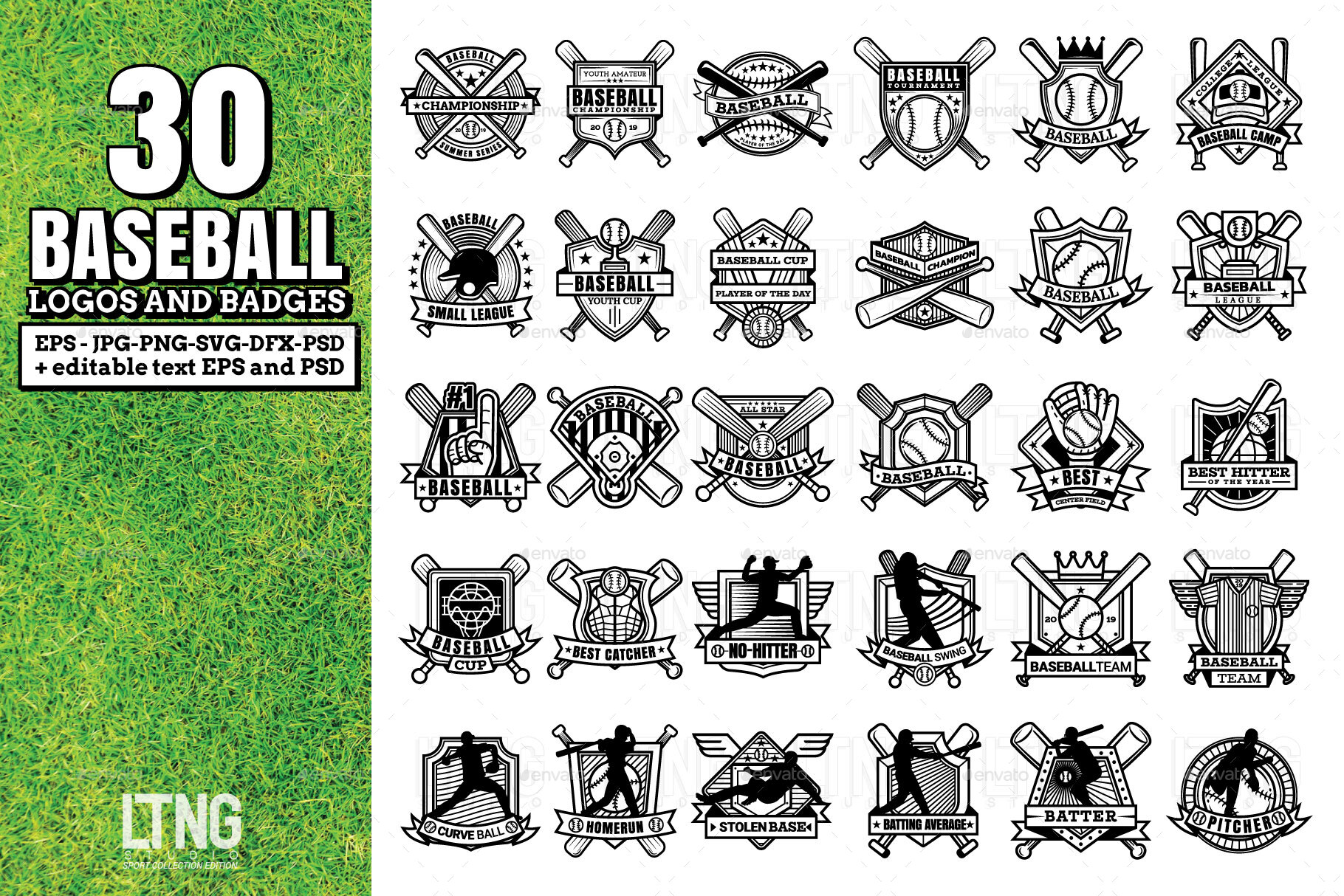30 Baseball logos and badges, Graphics GraphicRiver