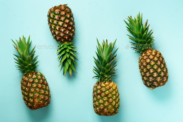 Bright pineapple pattern for minimal style. Top View. Pop art design, creative concept. Copy Space - Stock Photo - Images
