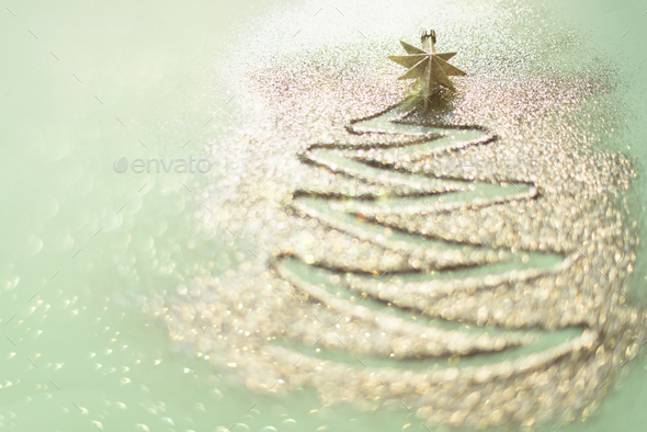 Christmas card with copyspace for your text. Blue glitter background with painted fir-tree. Shiny - Stock Photo - Images