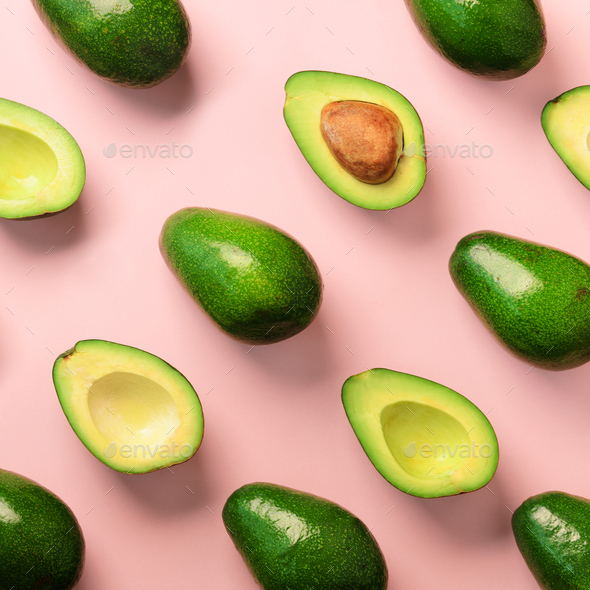 Avocado pattern on pink background. Top view. Banner. Pop art design, creative summer food concept - Stock Photo - Images