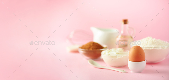 Banner with copy space. Bakery food frame, cooking concept. Different baking ingredients - butter - Stock Photo - Images