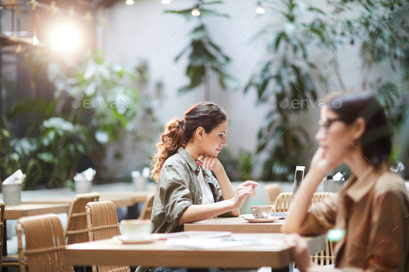 Busy lady working with online files - Stock Photo - Images