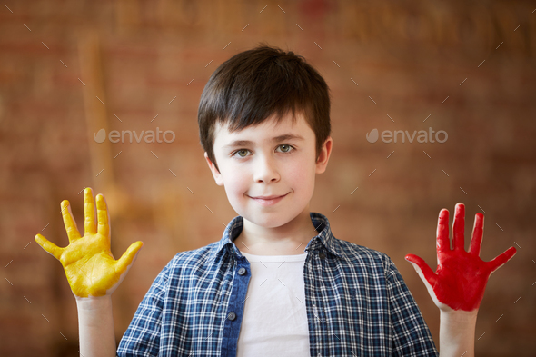 Cute Boy Fingerpainting - Stock Photo - Images