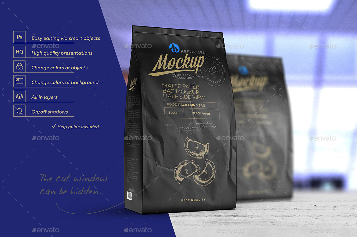 Download Black Paper Bag with Window Poster Mockup by _Reformer_ ...