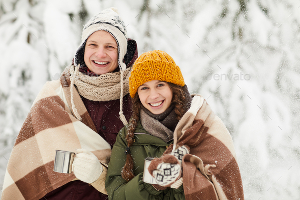Young Couple Posing in Winter - Stock Photo - Images
