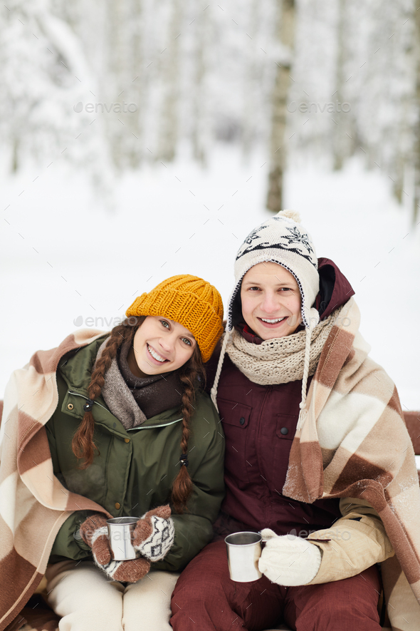 Youg Couple in Winter Park - Stock Photo - Images
