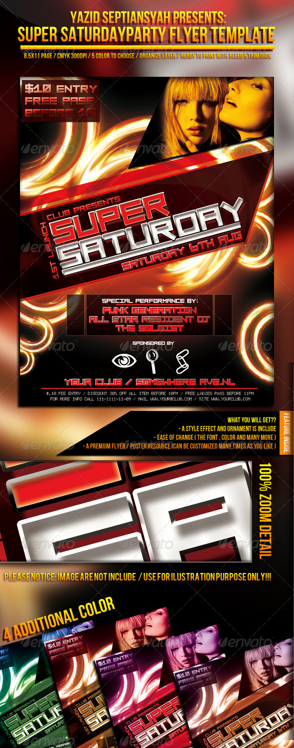Super Saturday Party Flyer Template
