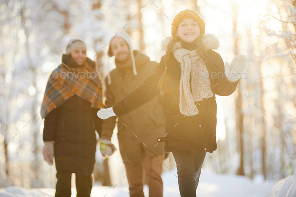 Happy Girl Enjoying Winter Forest - Stock Photo - Images
