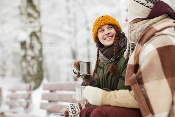 Loving Couple in Winter Park - Stock Photo - Images