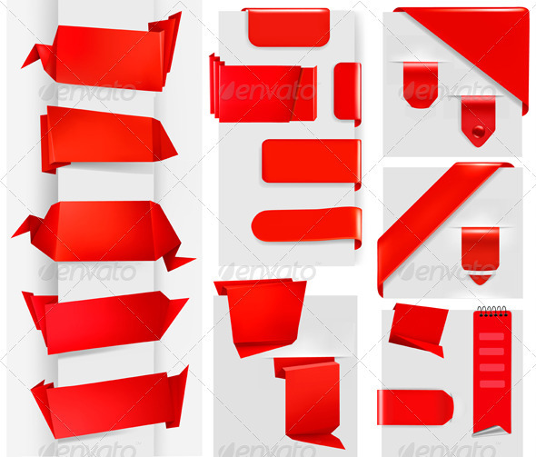 Big collection of red origami paper banners - Borders Decorative