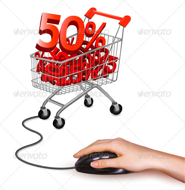 Hand with computer mouse and shopping cart - Concepts Business