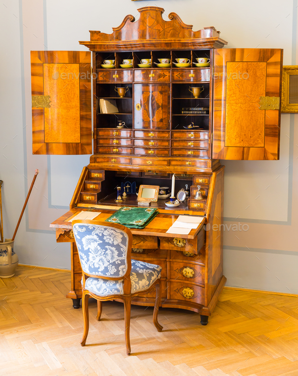 Ancient Wooden Dresser In Museum Europe Nobody Stock Photo By